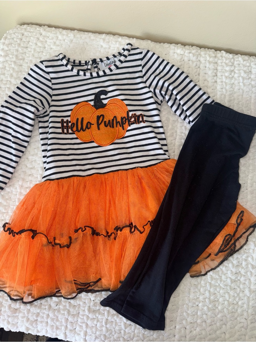 Hello Pumpkin Orange & Black Girls' Halloween  Set